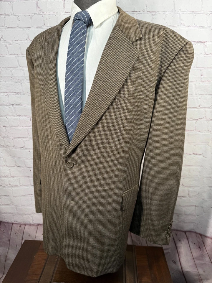 Chaqueta Blazer Abrigo Deportivo Grande y Alto Lana a Cuadros Marrón Súper 120 para Hombres ADOLFO 48R Foto 2 de 4
