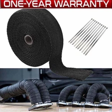 Black Header Turbo Pipe Manifold Exhaust Heat Wrap 2" x50ft Roll Tape 10 Ties