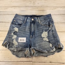 Aeropostale Mom Shorts Womens 4 Blue Denim Distressed Raw Hem High Waisted S0375