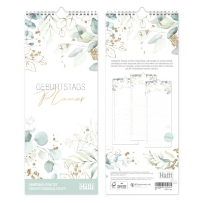 PAPER&YOU BY HÄFFT Geburtstagsplaner / Wandkalender / Kompakt 30x12 cm / Blattgold / Häfft-Verlag