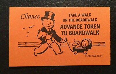 Monopoly 1996 ADVANCE TOKEN TO BOARDWALK Chance Card Replacement