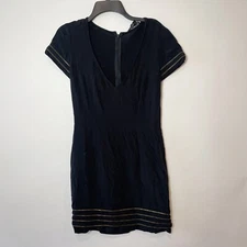 Jay Godfrey Womens Short Sleeve Mini Sheath Dress Black 8 V-Neck Zipper Trimmed