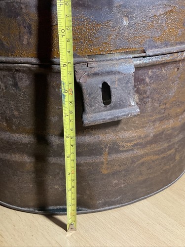 Antique Large Military Tin Metal Hat Box 1900's,11 Inch Tall,15 Long - Picture 9 of 24