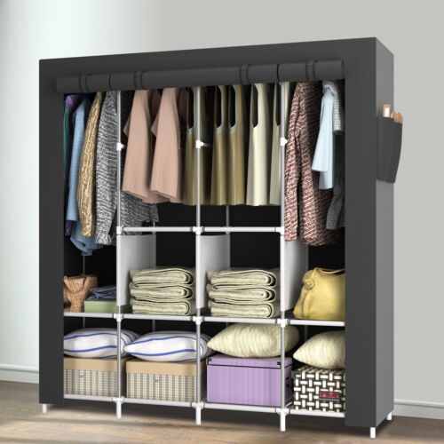 Portable Clothes Closet Multi-style Canvas Wardrobe Storage Organizer W/Shelves - Picture 1 of 23