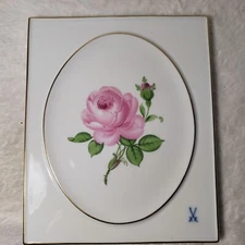 Unique Meissen Rose Wall Plaque Signed Numbered Cross Sword Front & Back Gold