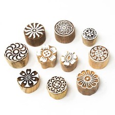 Set of 10 Wooden Printing Block Stamp Pottery Textile Fabric Stamp Border D 11