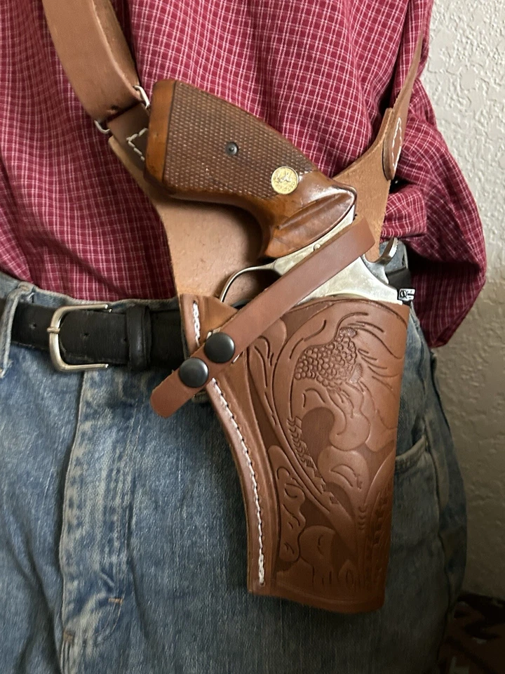 Funda de hombro de cuero de 4" para S&W M 19 66 586 686 Charter Arms Mag Pug Foto 2 de 4