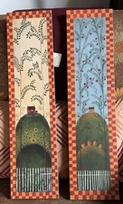 PAIR K Cruden Folk Art  23”x 6”Hand Painted Wood Primitive Country Decor, Signed