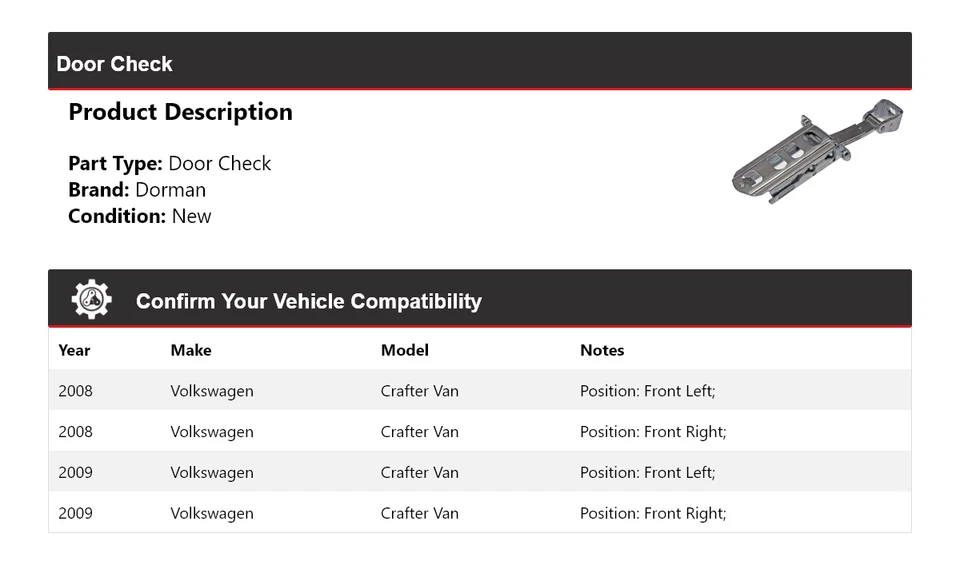 Проверка двери для Volkswagen Crafter Van Dorman 2008-2009 годов выпуска - Изображение 2 из 4