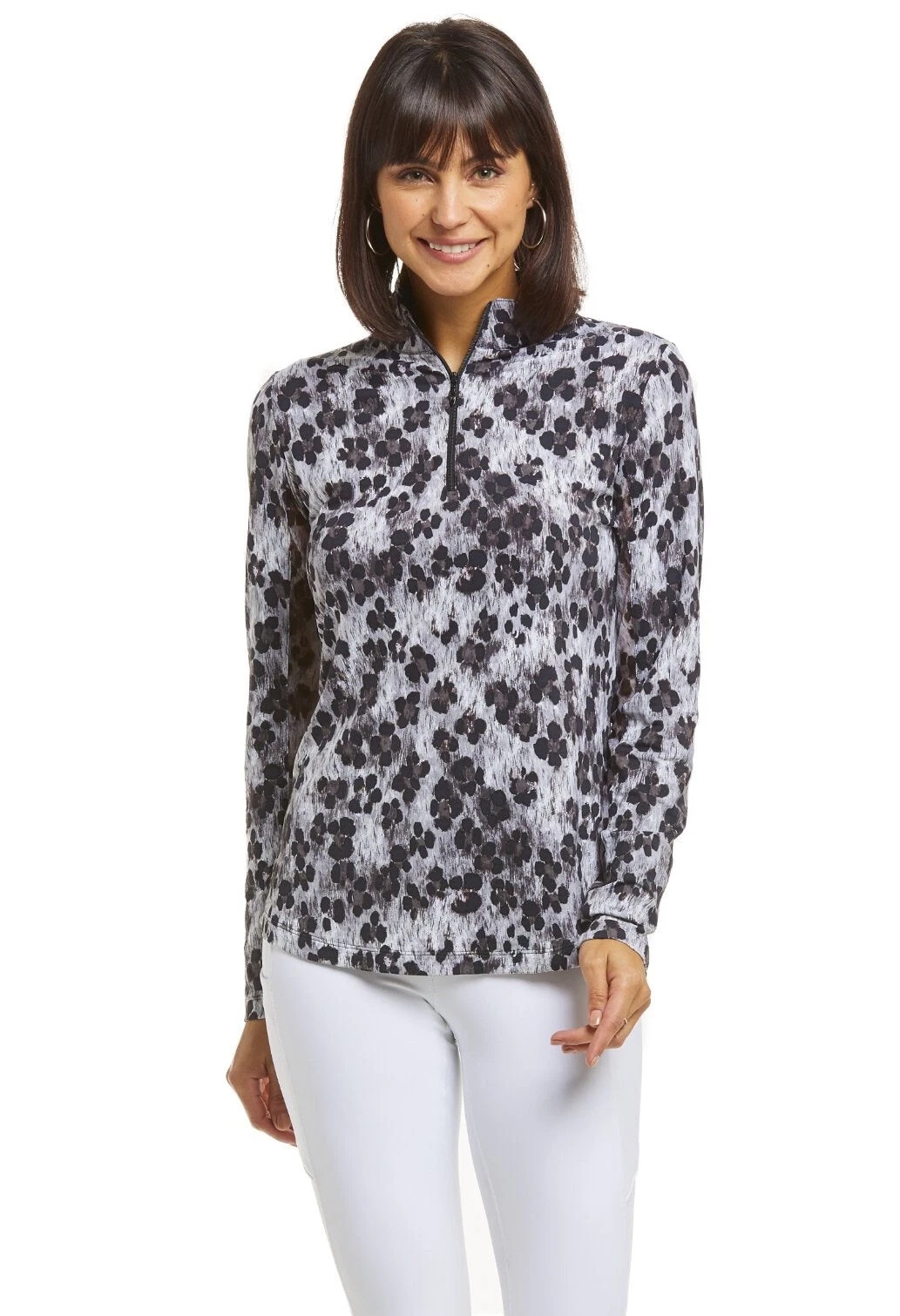 IBKUL Icefil COOL Le Leopard Animal Print Mock Neck Long Sleeve Top Size XL New