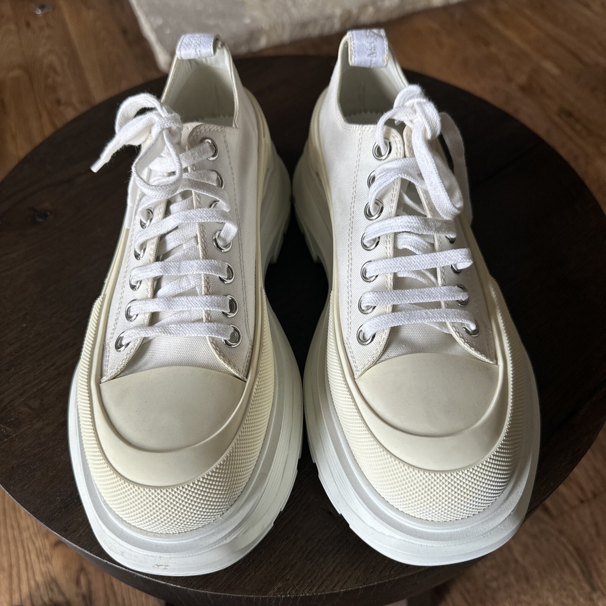 Size 11 - Alexander McQueen Tread Slick Lace Up Boots White  display picture 1