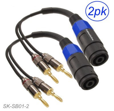 2Pack 10-inch 4-Pole Speakon Female to 2x 4mm Bananna Plugs 12AWG Speaker Cable
