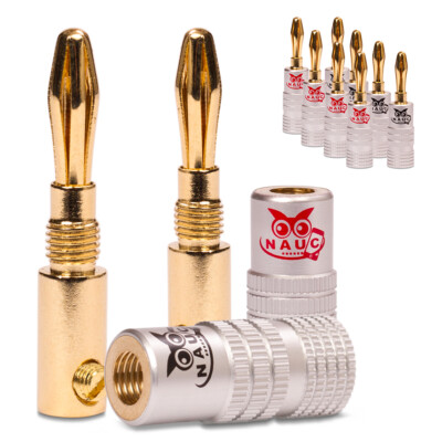 Bananenstecker 4mm NAUC 10x schraubbar vergoldet Lautsprecherkabel Profi Stecker