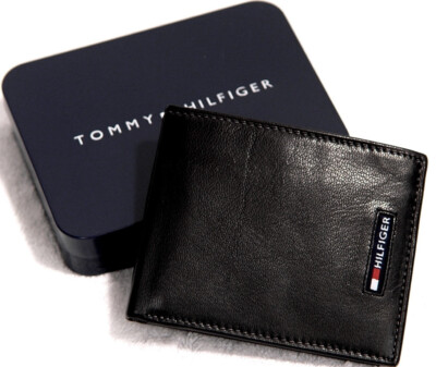 NEW Tommy Hilfiger Men's Black Genuine Leather Logo Bifold