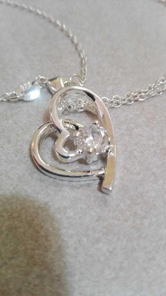 Collana Donna Punto Luce Ciondolo Cuore 925 Con Zircone Swarovsk Idea Regalo  - Immagine 2 di 3