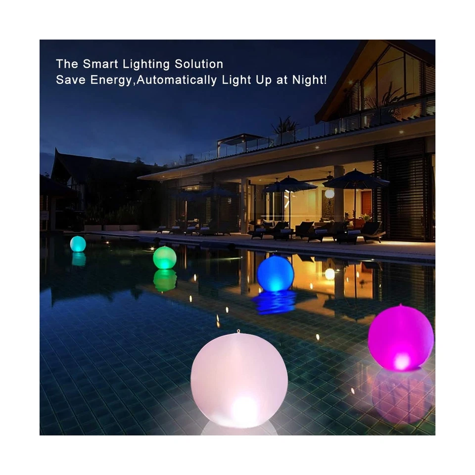 Luz de piscina con bola flotante Rukars alimentada por energía solar 4 piezas, hanga inflable de 14 pulgadas... Foto 2 de 4