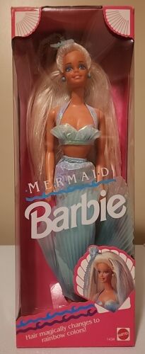 RARE Vintage 1991 Magical MERMAID Barbie Blue Glitter Hair - In Original Box - Zdjęcie 1 z 8