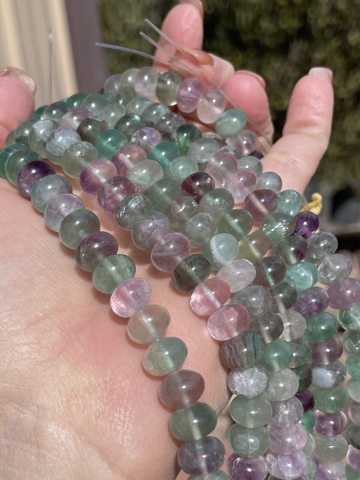 Genuine Rainbow Fluorite (Purple/Green) Polished Rondel Beads, 14mm, 16" String