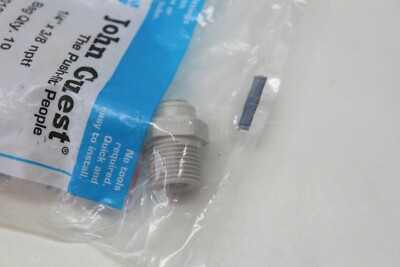 New Pack Of (10) John Guest PI010823S Straight Adapter 1/4'' Tube OD (T)