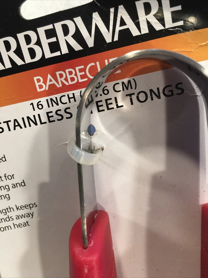 Farberware Nuevo Barbacoa 16" Acero Inoxidable Pinzas Borde Festoneado Manijas Rojas Foto 3 de 4