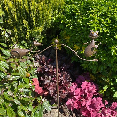 Stilvolle Bronze Katze Maus Spinner Wind Garten Rasen Gänseblümchen-Metall Geschenk für draußen