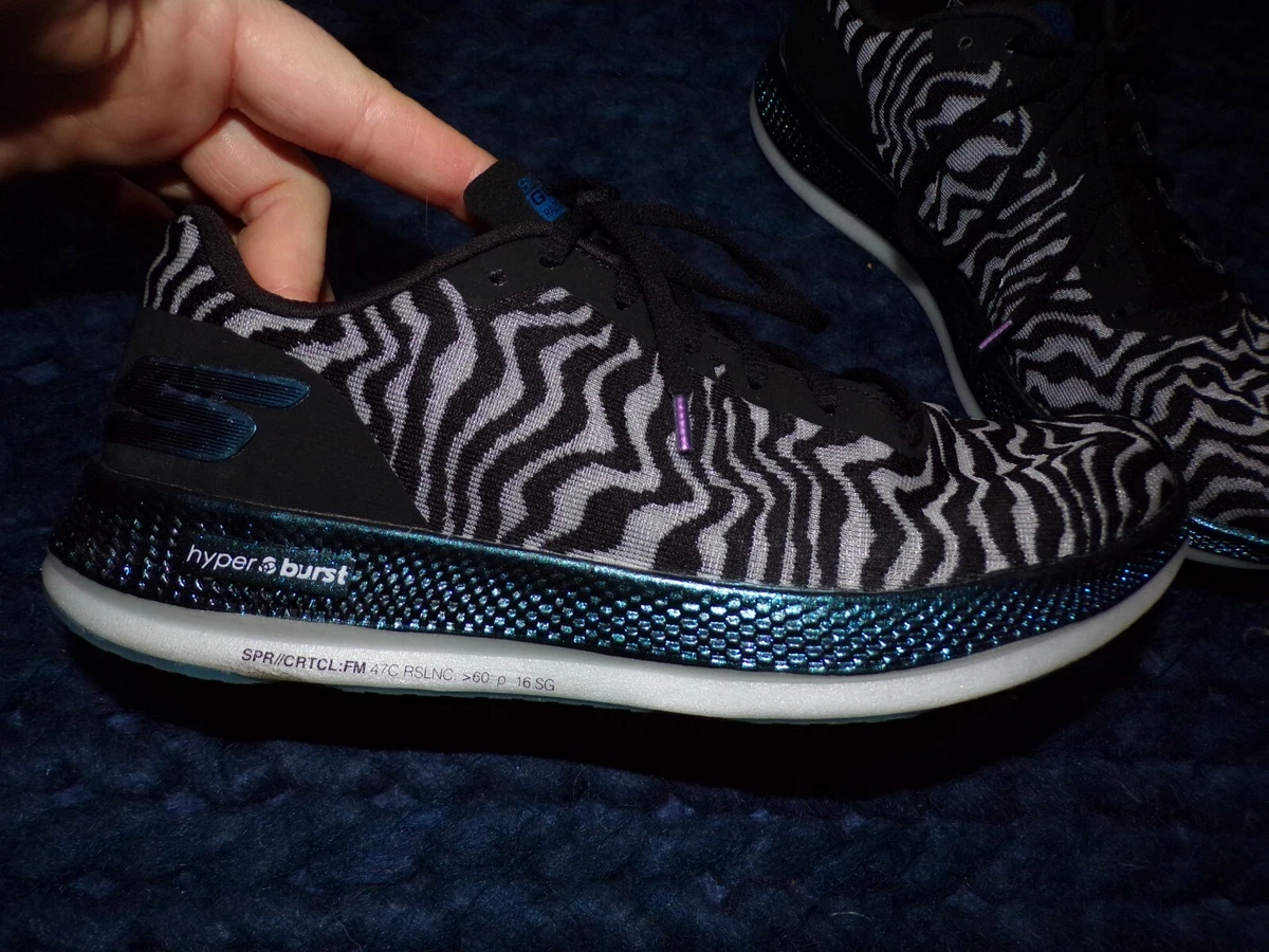 Skechers Size 8 Zebra Print Hyper Burst Go Run Razor 3 Cloak Black