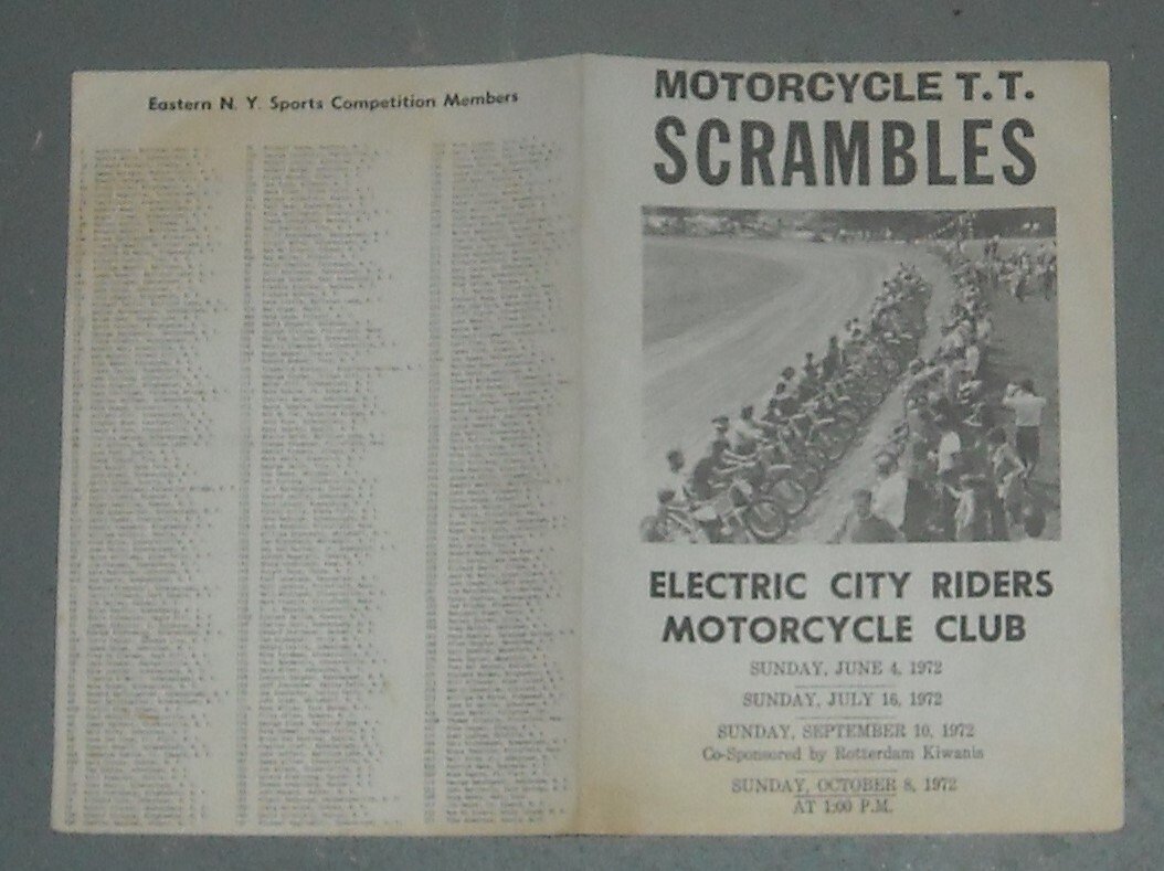 Electric City Riders Motorcycle Club TT Scrambles Schedule Program 1972