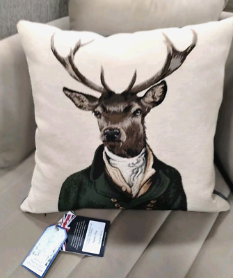 Hines of Oxford STANLEY STAG deer Tapestry Velvet Accent Pillow Traveler NWT NEW