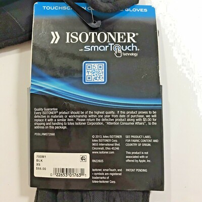 NEW ISOTONER SMARTOUCH Black Gloves-Men's XSmall-Women's Small