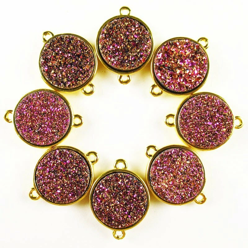 10 peças pingente conector redondo geodo quartzo druso ágata cristal titânio 117BBS - Imagem 2 de 4