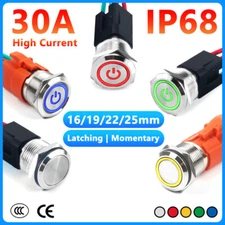 16/19/22/25mm LED On/Off Push Button Switch Latching Momentary Waterproof Metal