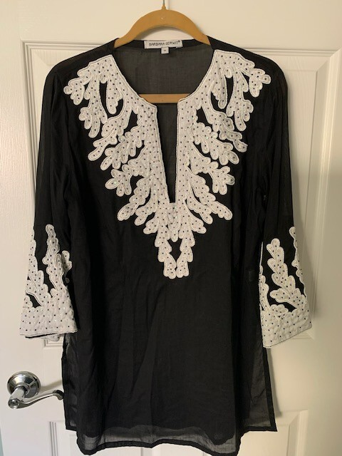 Barbara Gerwitn Black White Tunic Beaded Long Sleeves Size Med