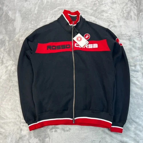 Castelli Corsa Track Jacket Mens M Rosso Corsa Black Red Cycling Heavyweight - product listing photo