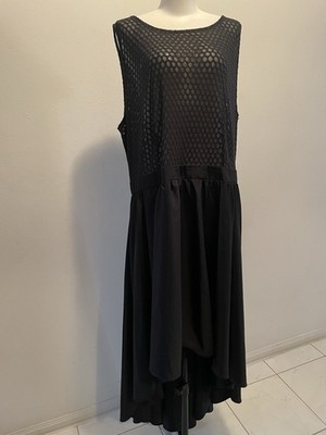 Ashley Stewart High Low Dress  With Mesh Bodice Black S 22/24