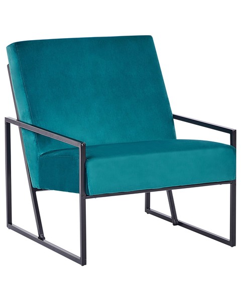 Sessel Samt Blau GrüN Mit Schwarzem Metallgestell Armlehnen Lehne Modern Delary-image