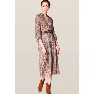 Ba&Sh Damen Blumen Midikleid Boho Langarm V-Ausschnitt leicht Größe - 1, S