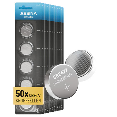 ABSINA 50x CR2477 3V Lithium Knopfzelle - CR 2477 Knopfzelle 3V auslaufsicher