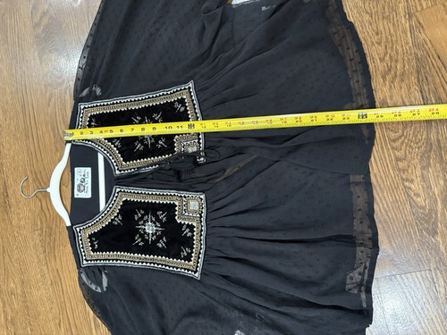 Owls Peace + Love Top Black Sheer Velvet Embroidered L - Picture 8 of 12