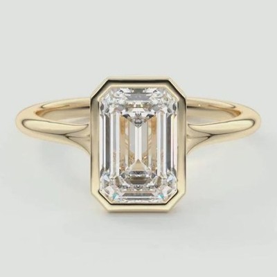 3 CTW Emerald Cut VVS1 Moissanite Women's Engagement Ring 14k Yellow Gold Plated