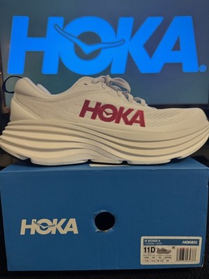 Hoka One One Bondi 8 White Vermillion 1123202-WVR MENS BRAND NEW 