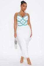 Fashion Nova Curve Agenda Halter Bandage Mini Dress - White/combo Size M