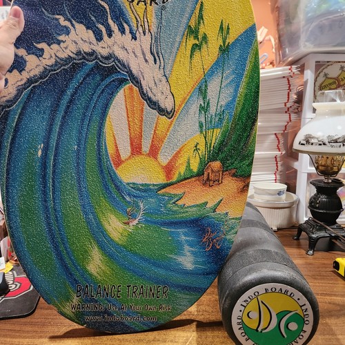 Indo Balance Board Trainer Bamboo Beach by Artist Drew Brophy, Rare Design