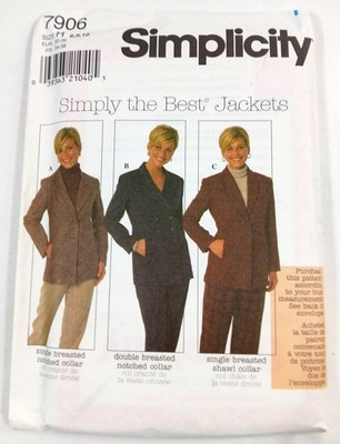 Simplicity Sewing Pattern 7906 Womens Jacket Size 6-10 Misses 1997