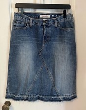 Abercrombie Fitch Vintage Denim Midi Skirt Womens 4 Made in USA Y2K Raw Hem