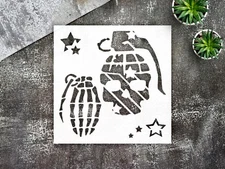 Stylized Grenades and Stars Wall Art Reusable Plastic Stencil - StencilAir