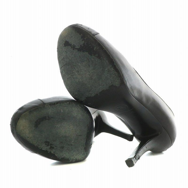 CHANEL Pumps Leather Round Toe with Ribbon and Coco Mark Size US 6.5 Black Women thumbnail 5