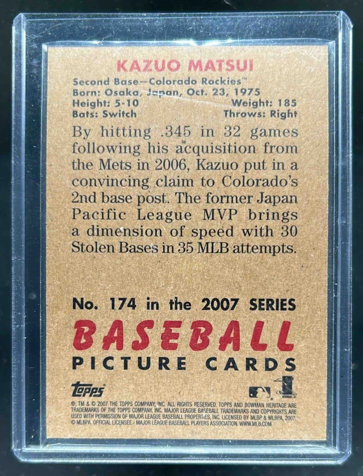 2007 Bowman Heritage Kazuo Matsui Rainbow Foil #174 Rockies - Image 2 of 2