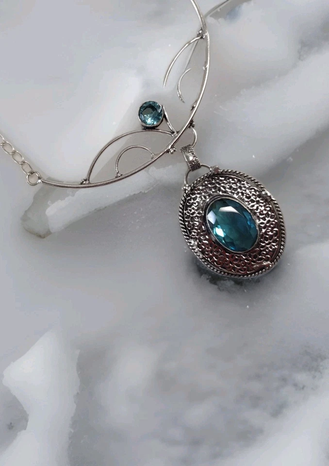 925 Plated Silver Necklace With Blue Topaz - Image 3 of 4