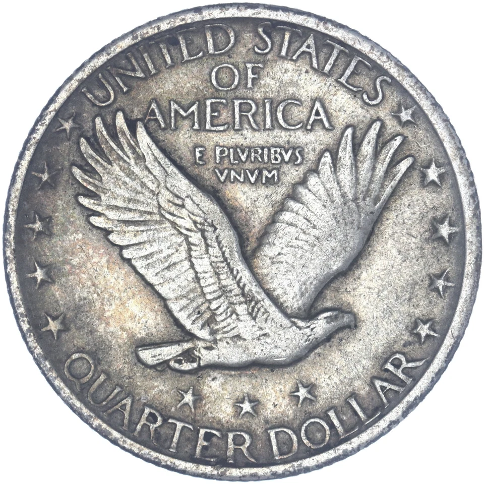 Cuarto de cuarto Standing Liberty 1917 (P) tipo 2 90 % plata muy fino en estado bastante bueno ver fotos J930 Foto 2 de 3