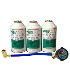 Redtek 134a Replacement 3 Cans (6 oz) With Installation Hose W/ Gauge